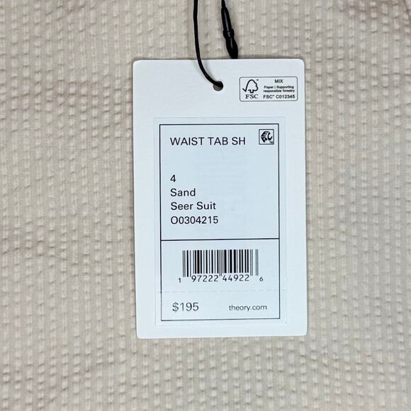NWT Theory Seer Suit Shorts in Sand - Size 4 - Waist Tab Seersucker - Picture 3 of 9